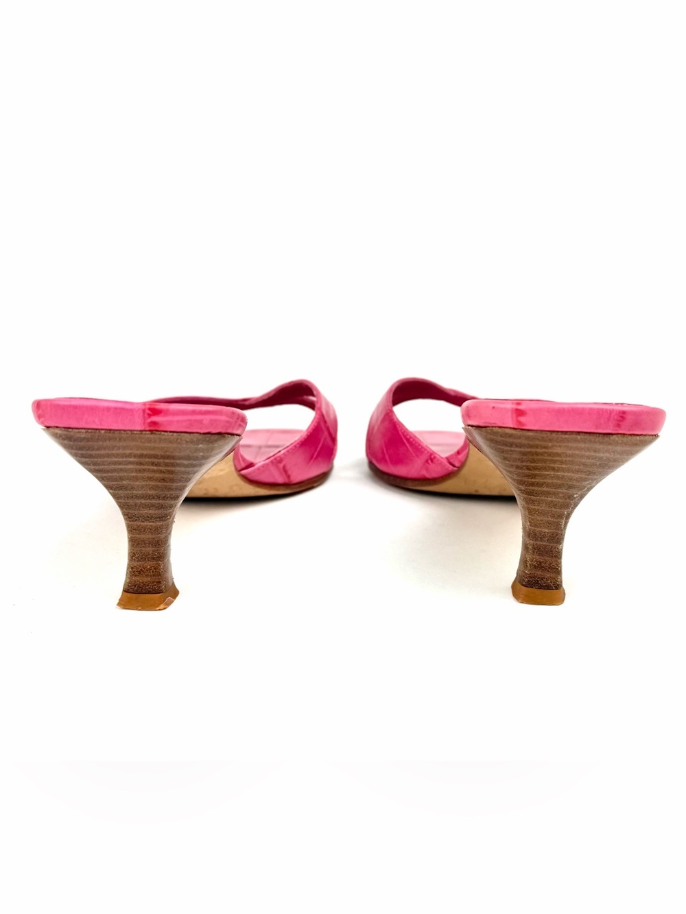 Vintage 90s Unisa crisscross kitten heel leather mules in vibrant hot pink. - Picture 6 of 11